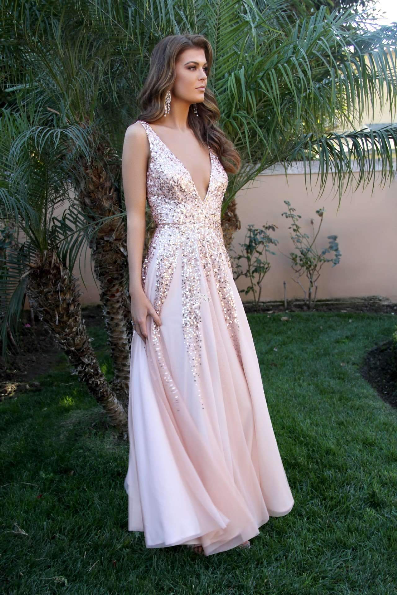 Sexy V neck Paillette Evening Dresses