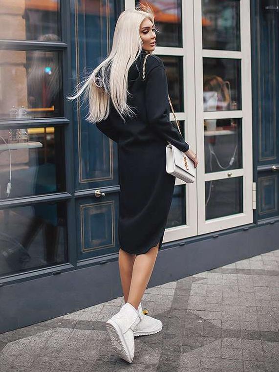 Casual Loose Pure Pocket Hoodies & Sweatshirts Maxi Dresses