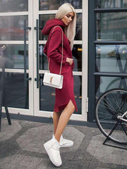 Casual Loose Pure Pocket Hoodies & Sweatshirts Maxi Dresses