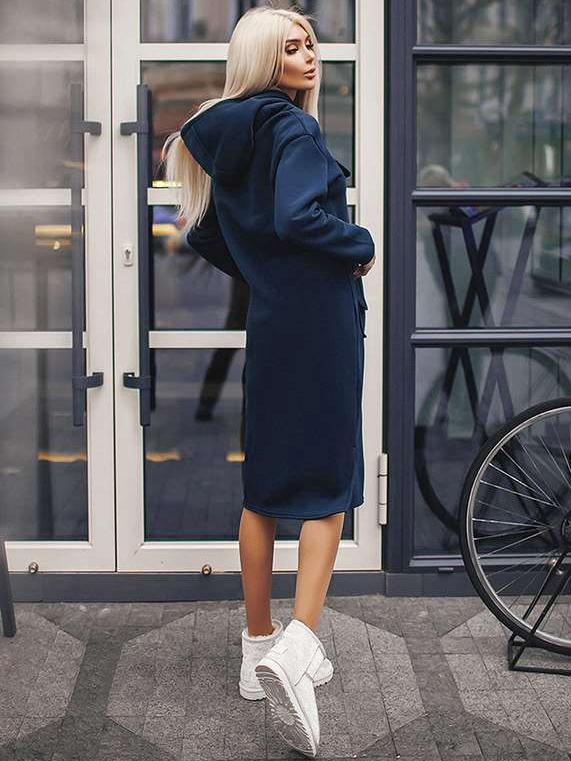 Casual Loose Pure Pocket Hoodies & Sweatshirts Maxi Dresses