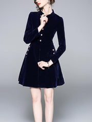 Autumn Half-high Collar  Long sleeve Skater Dresses