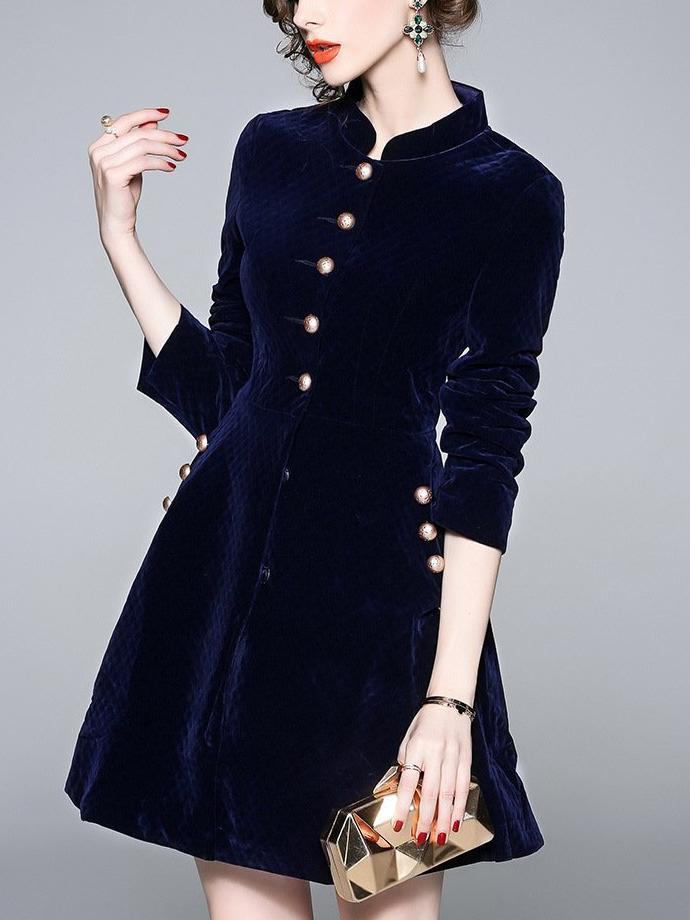 Autumn Half-high Collar  Long sleeve Skater Dresses