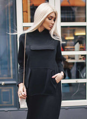 Casual Loose Pure Pocket Hoodies & Sweatshirts Maxi Dresses