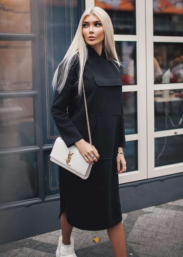 Casual Loose Pure Pocket Hoodies & Sweatshirts Maxi Dresses