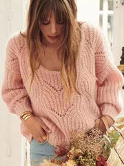 Woman Fashion Solid Color Knitting Sweater Tops