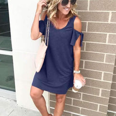 Fashion Off shoulder Short sleeve V neck Shift Dresses