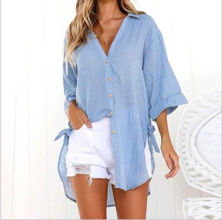 Fashion Long sleeve Lacing V neck Blouses