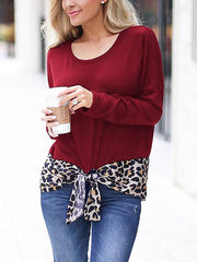 Spring Leopard Print Matching Loose Round Collar Long Sleeve T-shirt