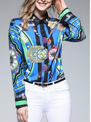 Women Cotton Regular Floral Lapel Blouses