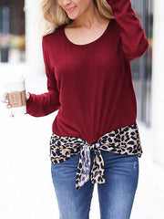 Spring Leopard Print Matching Loose Round Collar Long Sleeve T-shirt