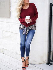 Spring Leopard Print Matching Loose Round Collar Long Sleeve T-shirt