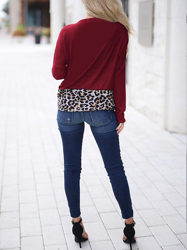 Spring Leopard Print Matching Loose Round Collar Long Sleeve T-shirt