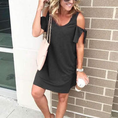 Fashion Off shoulder Short sleeve V neck Shift Dresses