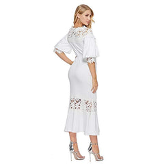 Sexy Lace Hollow out Gored Round neck Half sleeve Maxi Dresses