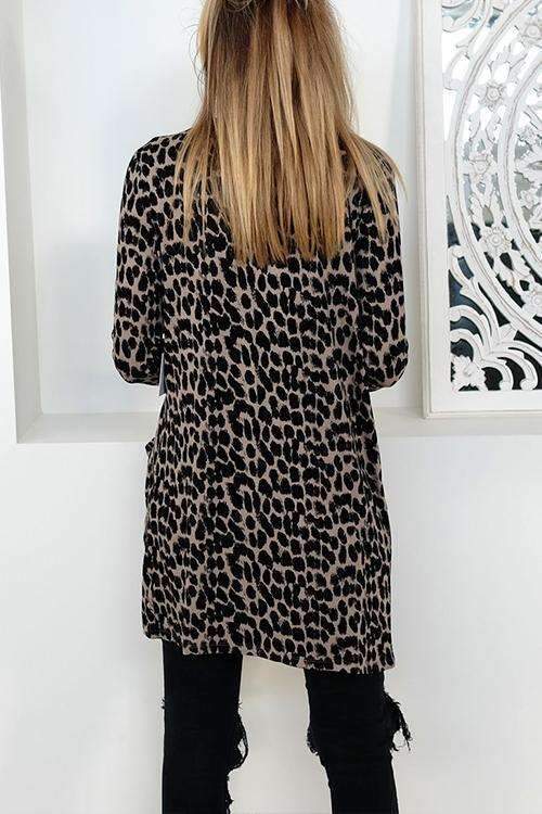 Fashion Leopard print Long sleeve Cardigan Coats