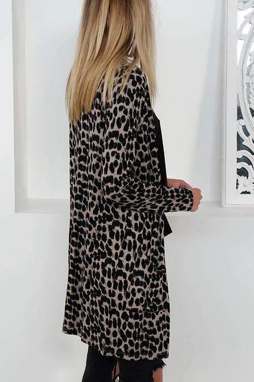 Fashion Leopard print Long sleeve Cardigan Coats