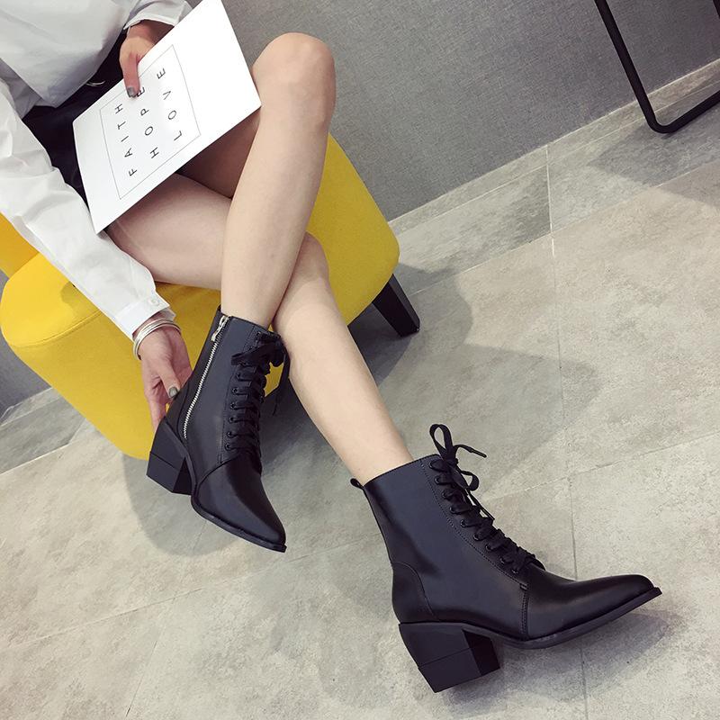 Fashion Chunky heel Pointed Toe Martin Boots