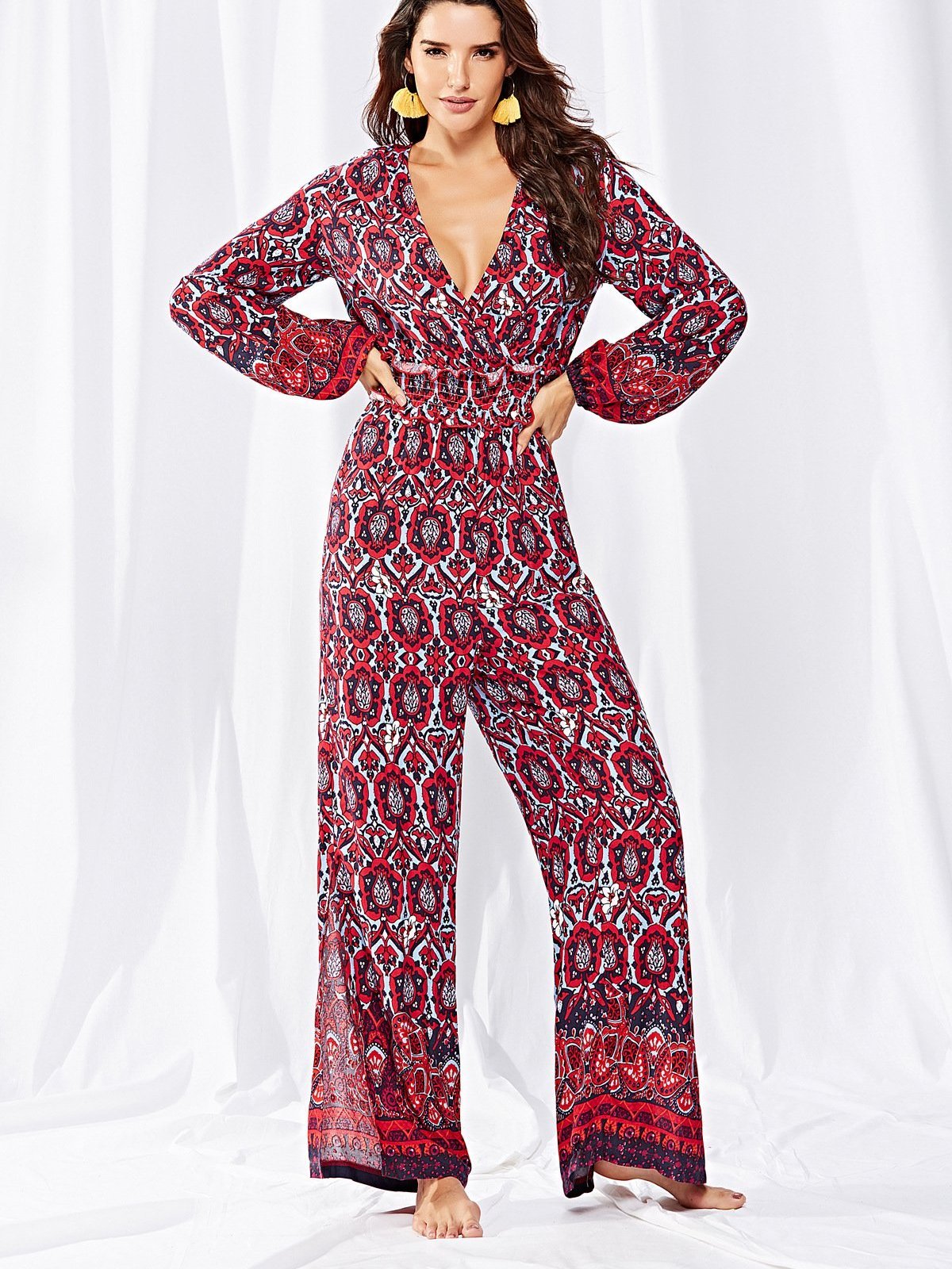 Autumn Floral  V neck Jumpsuits