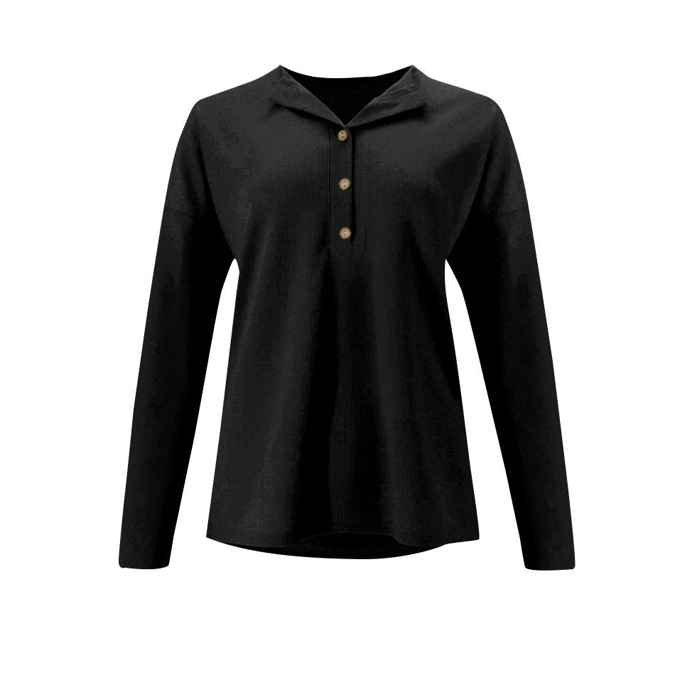 Fashion Button Long Sleeve Plain T-Shirts