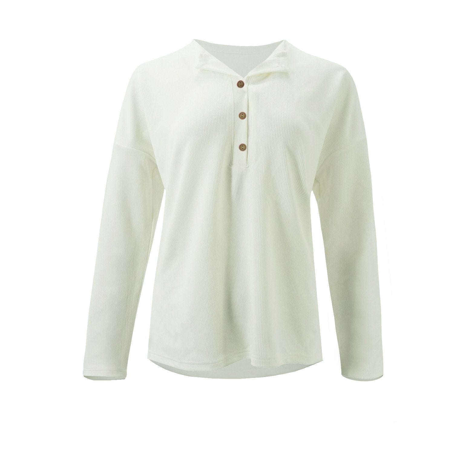 Fashion Button Long Sleeve Plain T-Shirts