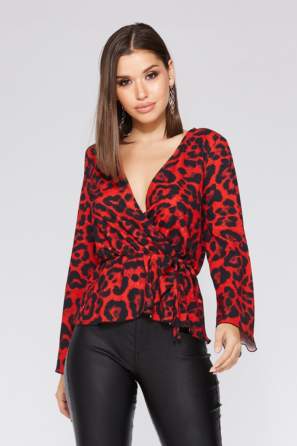 Sexy V neck Leopard Floral Skater Blouses