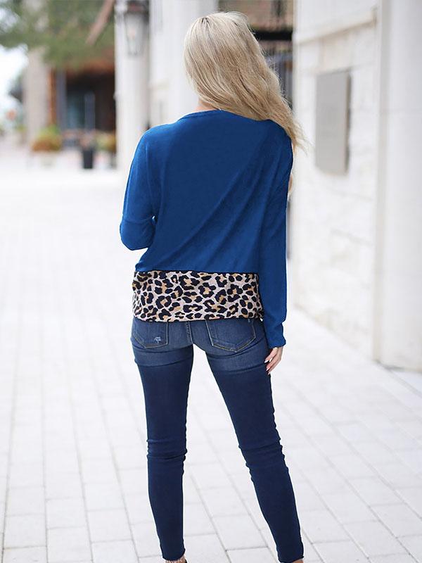 Spring Leopard Print Matching Loose Round Collar Long Sleeve T-shirt