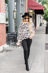 Round Collar Leopard Print Long Sleeve Sweaters