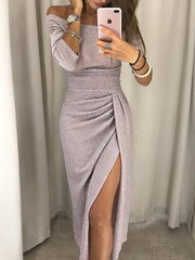 Fashion Off shoulder Skater Slit Bodycon Evening Dresses