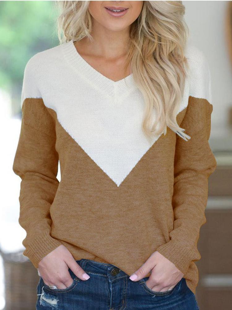 Color V-Neck Long Sleeve T-Shirt