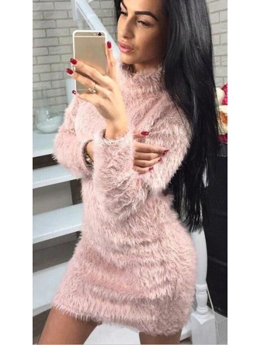 Plush High collar Long sleeve Sweaters