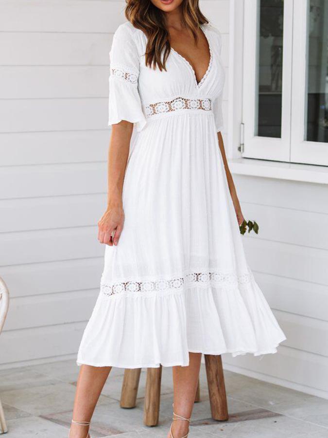 V-neck Lace Mid-sleeve Large Dress summer maxi dresses for women