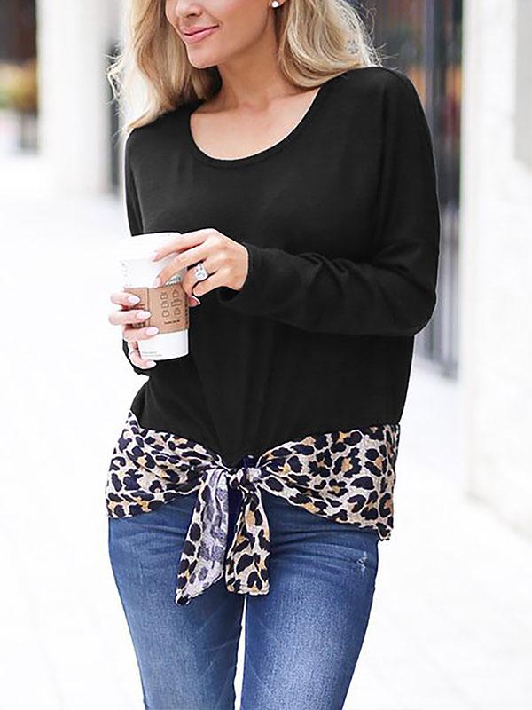 Spring Leopard Print Matching Loose Round Collar Long Sleeve T-shirt