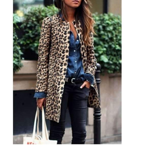 Fashion Casual Leopard print Long sleeve Coats