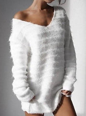 V Neck Plain Long Sleeve Casual Knitting Sweaters