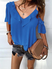 Chiffon blouse irregular lotus collar Plain Blouses
