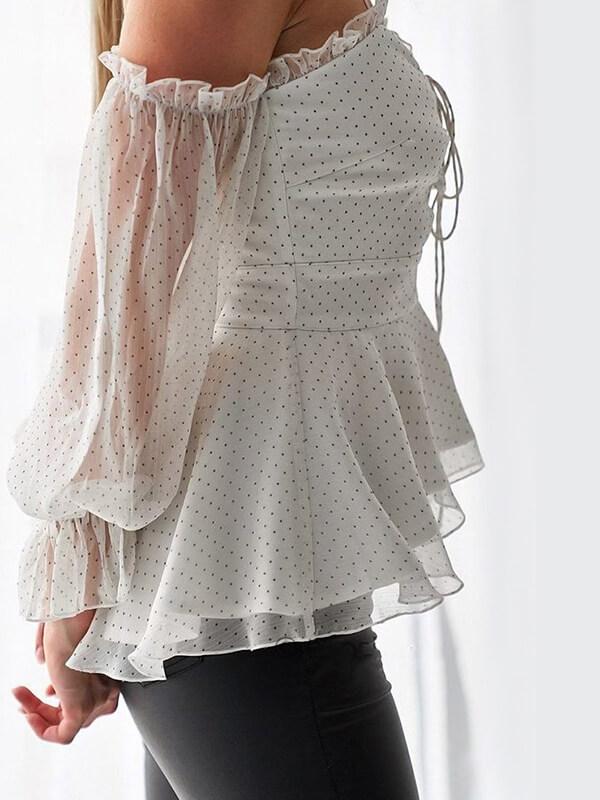 women chiffon polka dot halter sleeve Fashion Blouses