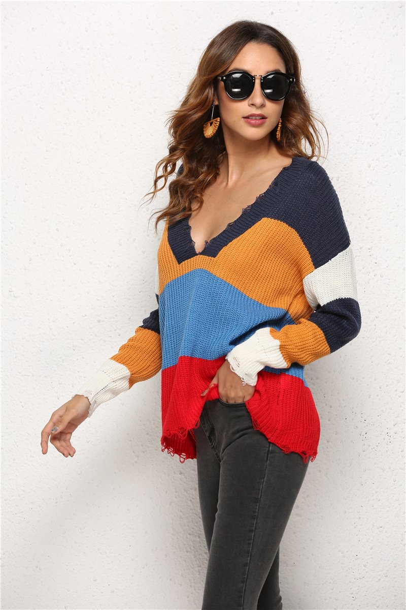 Women Fashion Hole Gored Sweaters