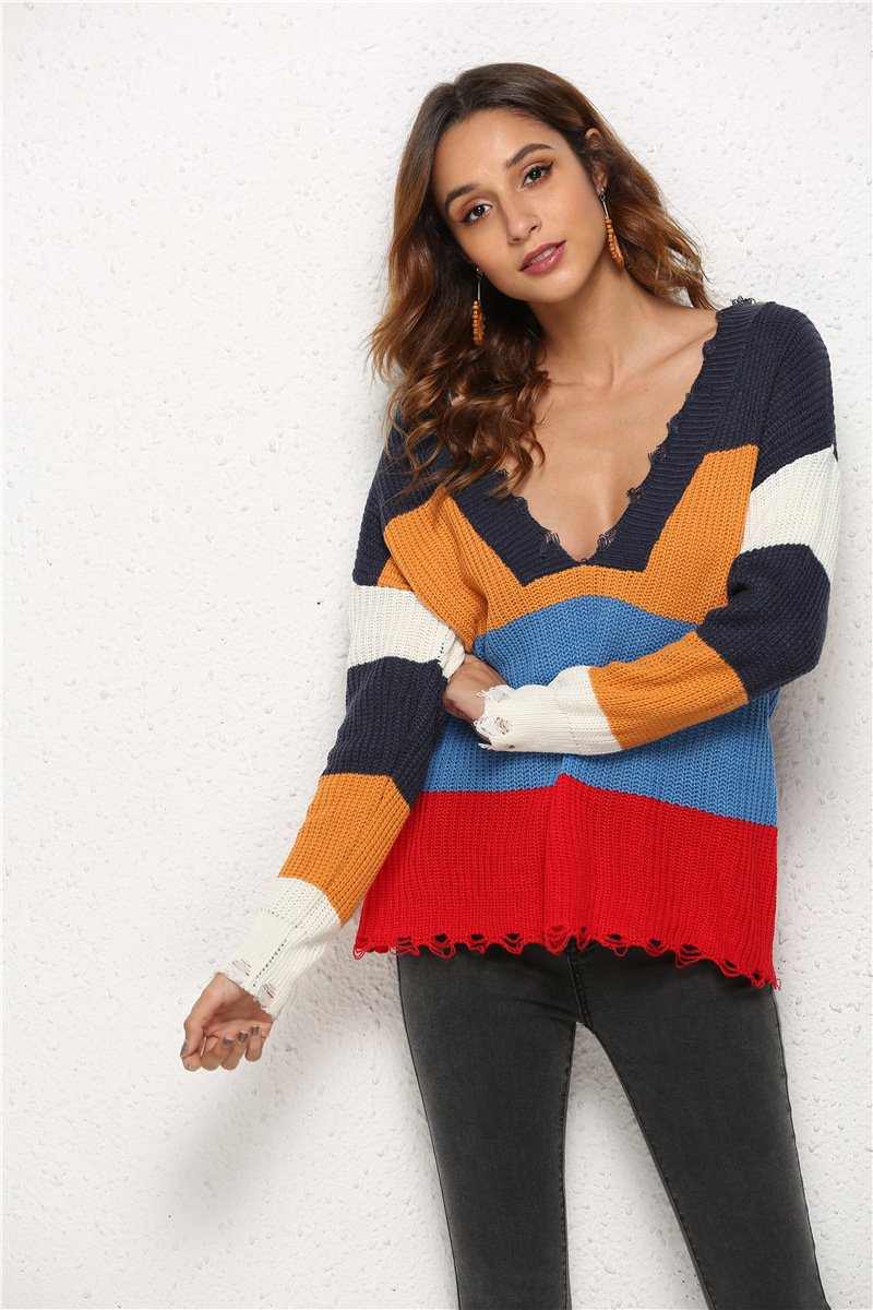 Women Fashion Hole Gored Sweaters