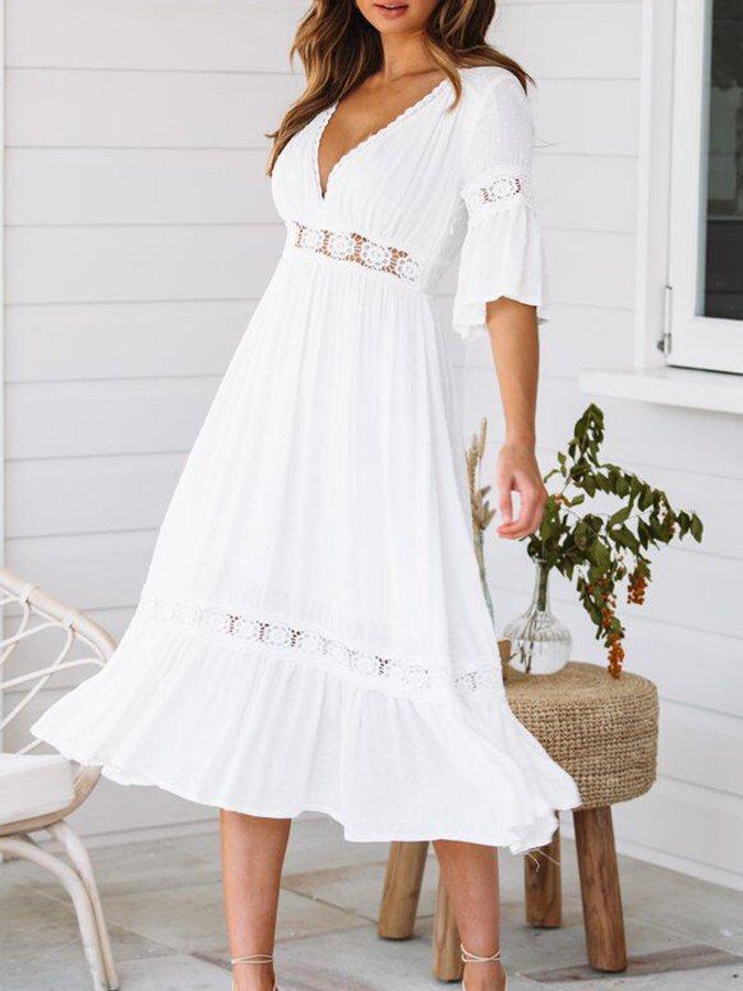 V-neck Lace Mid-sleeve Large Dress summer maxi dresses for women