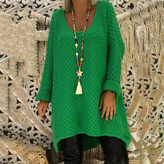 Round Neck Long Sleeve Asymmetrical Hem Knitting Sweaters