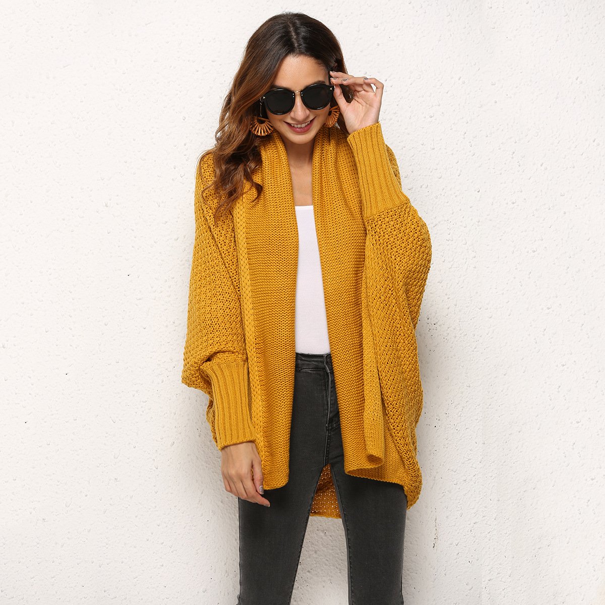 Fashion Asymmetric Hem Batwing Sleeve Cardigans