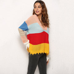 Women Fashion Hole Gored Sweaters