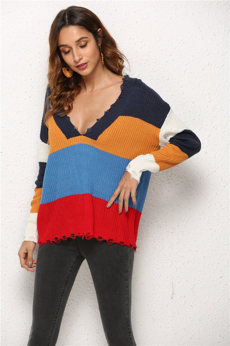 Women Fashion Hole Gored Sweaters