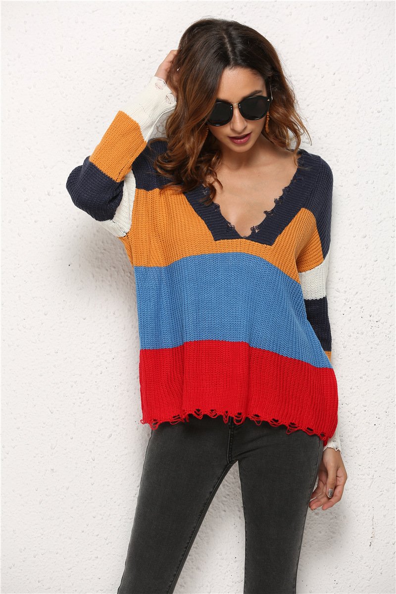 Women Fashion Hole Gored Sweaters