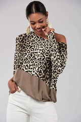 Casual Leopard print Gored Long sleeve T-Shirts