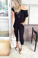 Sloping shoulder Multicolor Short sleeve Jumpsuits