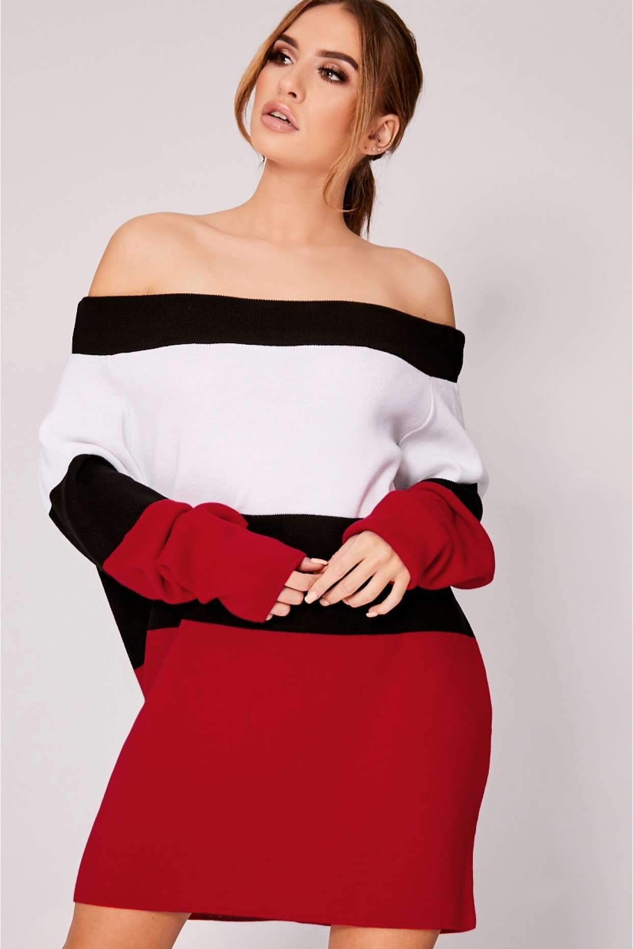 Casual Sexy One shoulder Gored Knit Long sleeve Shift Dresses