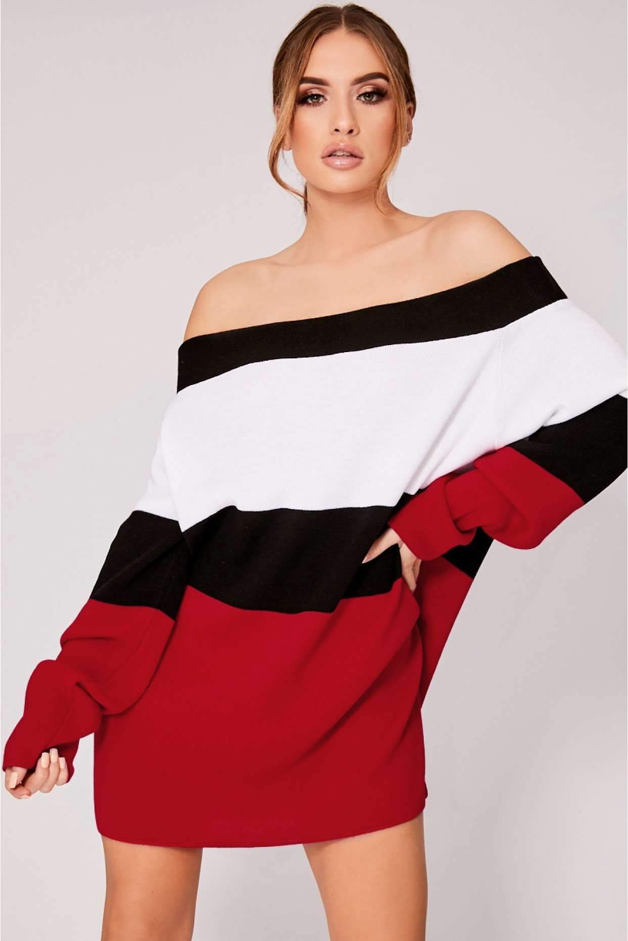 Casual Sexy One shoulder Gored Knit Long sleeve Shift Dresses