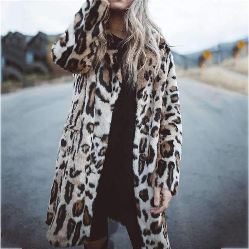 Fashion Leopaed print Plush Lapel Long sleeve Coats