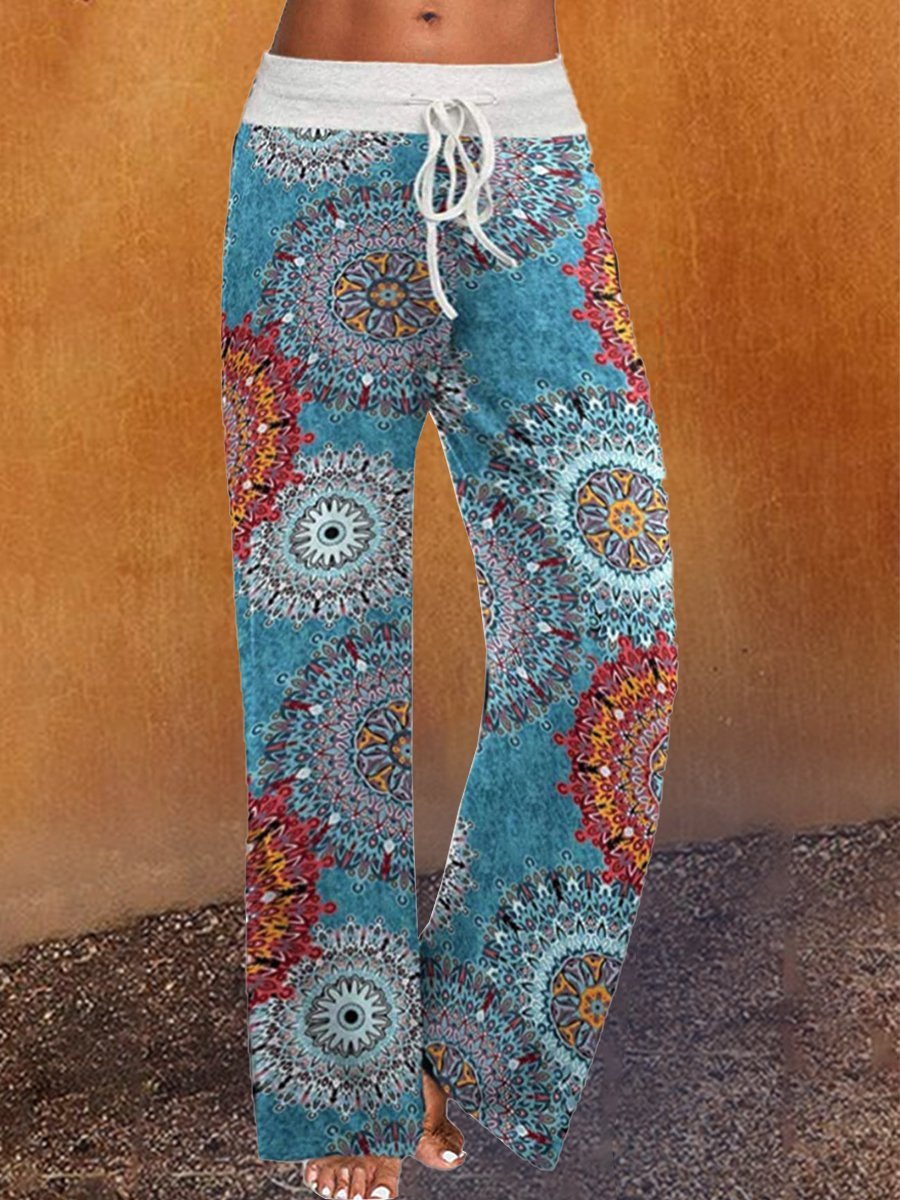 Paisley  Shift  Printed  Cotton-blend  Boho Blue Pants